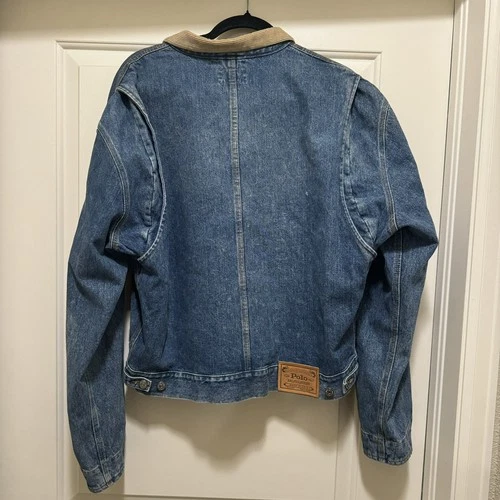 VTG Polo Ralph Lauren Authentic Dungarees Denim Trucker Jacket Corduroy Collar L image 2