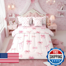 Erosebridal Pink Bow 7-Piece Comforter Set Twin Bedding Girls Room Decor