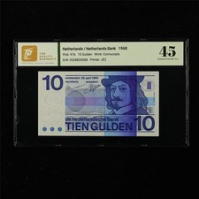 1968 Netherlands Nederlandsche Bank 10 Gulden Pick#91b