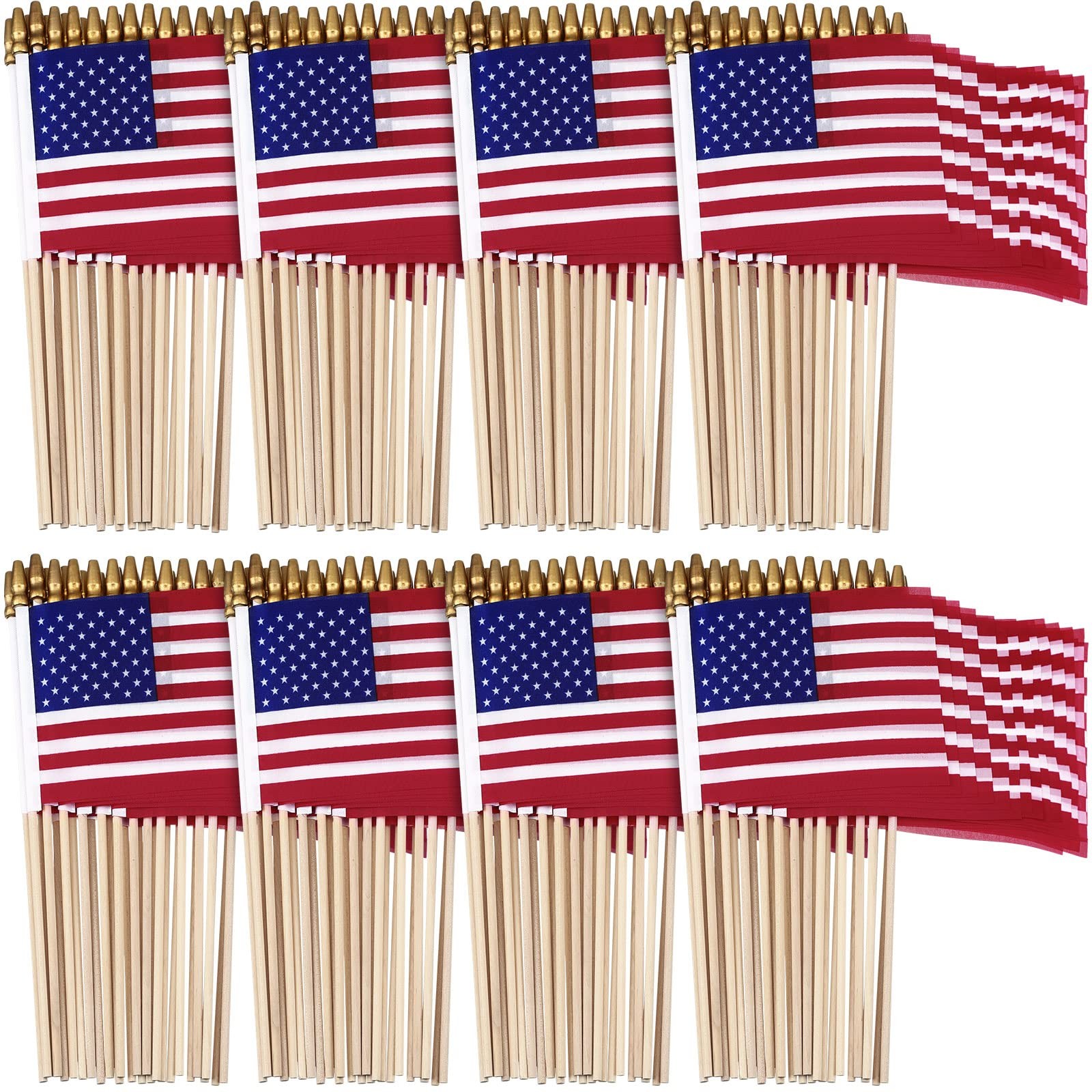 575 Pack Small American Flags on Stick 4 x 6 Inches Handheld USA Flags with G...