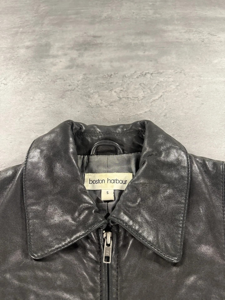 Leather Jacket Women Small Black Full Zip Up Coat Biker Work Formal Preppy - Image 3 of 4