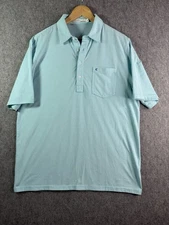 Criquet Polo Shirt Mens Large Blue Striped Pocket Golf Pima Cotton Soft Casual