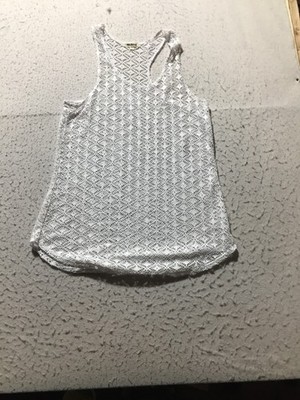 Miken Mesh Swim Cover Up Womens L Large White Diamond Cut Out Racerback Scoop