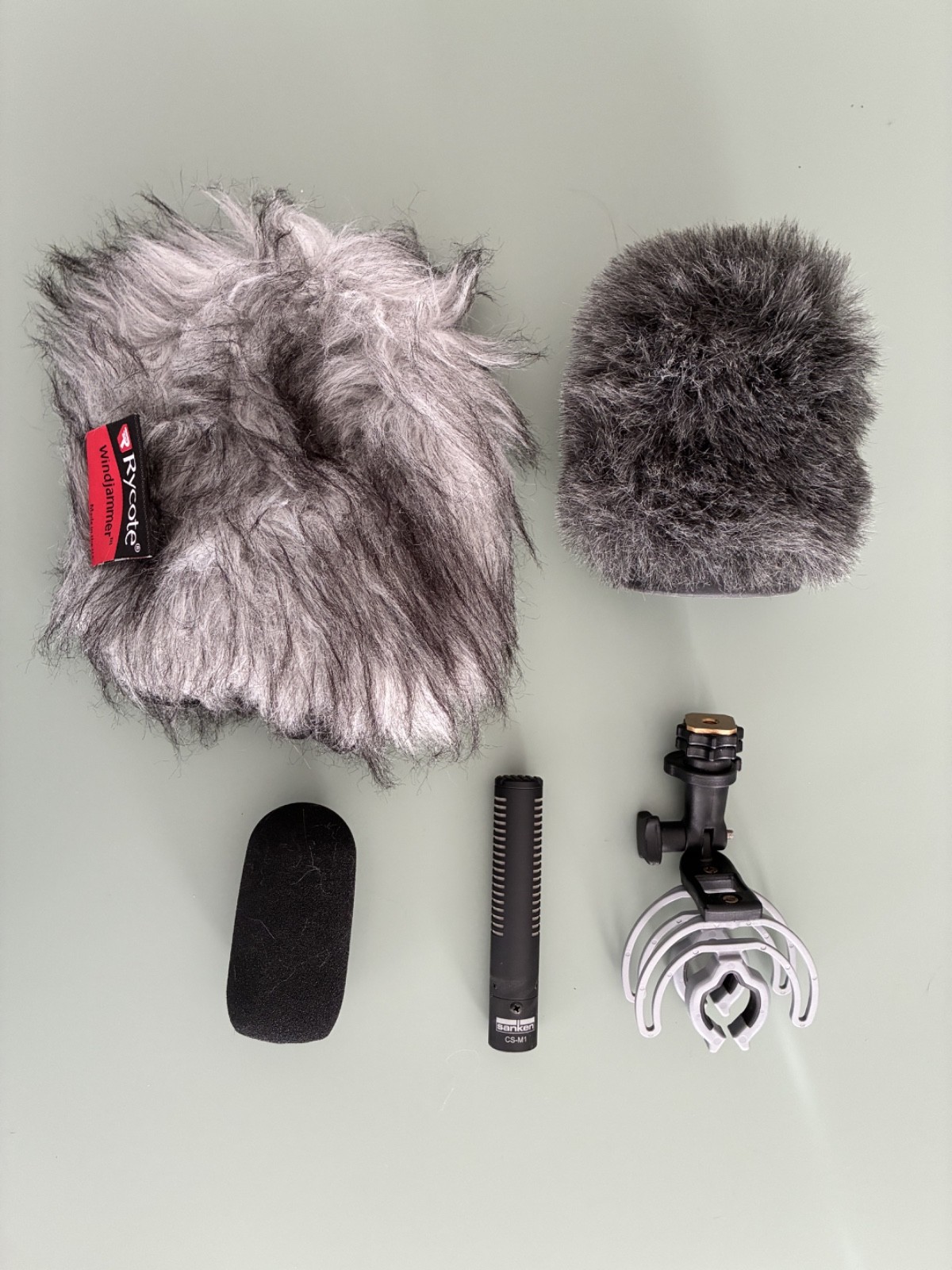 Sanken CSM1 with shock mount, Rycote Softie and Rycote windjammer