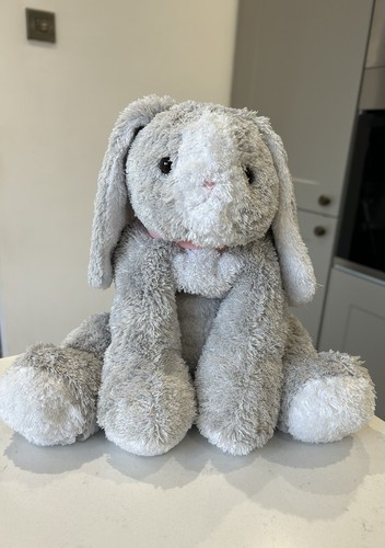 M&S VINTAGE GREY BUNNY RABBIT COLLAR SOFT TOY TEDDY PLUSH 1026122 RARE