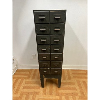 Vintage Weis Wood 14 Drawer Card File Cabinet Green Industrial Index Organizer