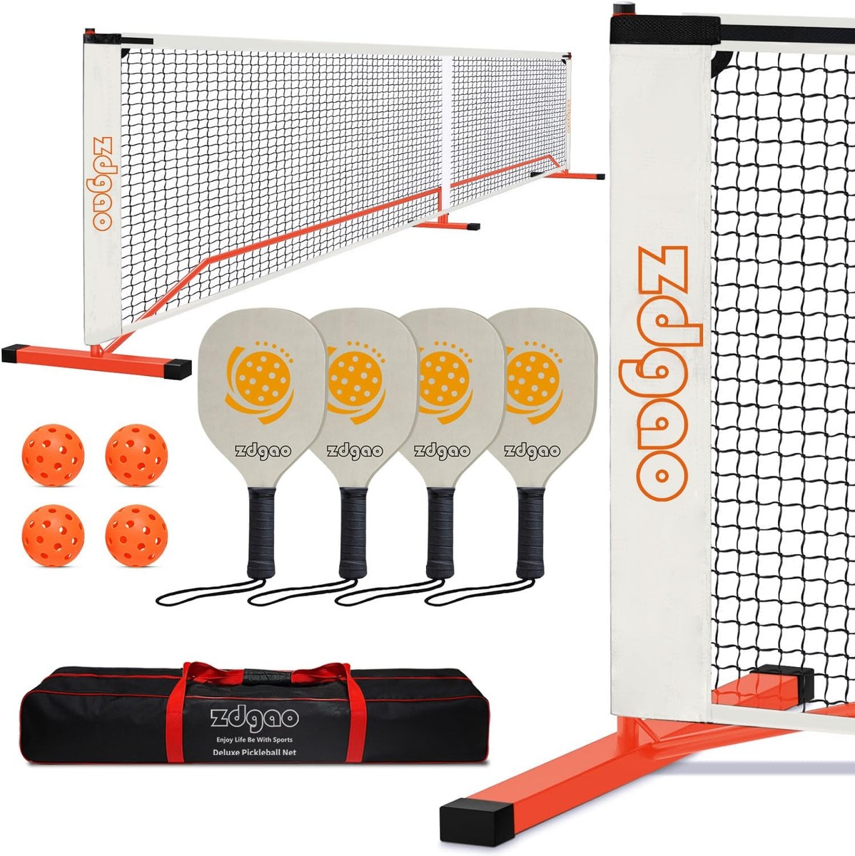 Zdgao Portable Pickleball Net Set With Paddles Set Of 4, 22Ft