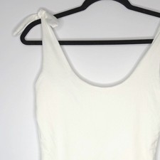 Lulus Pretty Pleased Bodysuit Women Medium White Tie Shoulder Scoop Neck Stretch