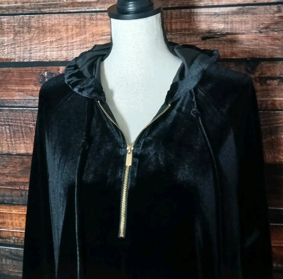 Jones New York Túnica Sudadera con Capucha Talla L Negro Terciopelo Cuarto Cremallera Capucha Top Largo Foto 4 de 4