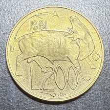 1981 San Marino 200 Lire Coin KM#123 F.A.O Commemorative UNC