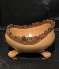 Handcrafted Wooden Bowl with Natural Bark Edge