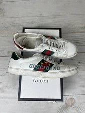 Zapatillas Gucci Ace Gucci Banda Cuero Para Hombre US 10 Blancas