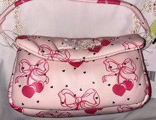 BETSEY JOHNSON LBCORAL Pink Cherries Crossbody Purse with Cherry Pom Pom NWT Bow