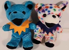 Vtg Lot 2 Grateful Dead Bear Bean Bag Plush Liquid Blue W Collar Peggyo Haight
