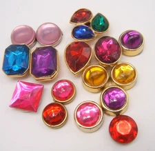 17 VTG BUTTON COVERS JEWELED SOME BY NONY GOLD TONE METAL MULTIPLE COLORS