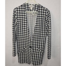 Vintage Houndstooth Knit Blazer Jacket Black White Size 6 Made in USA