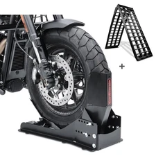 Set Motorcycle Wheel Chock ConStands Easy Vario Fix + Loading ramp AluV blk SW14
