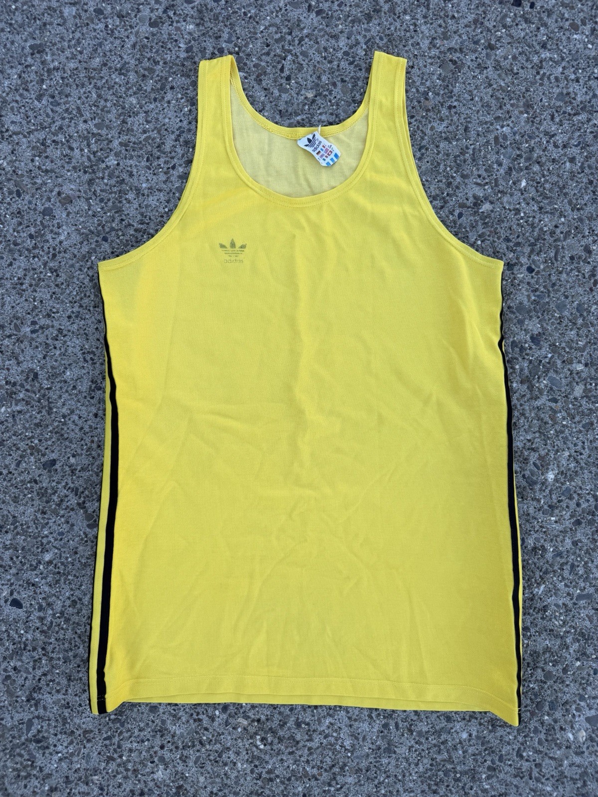 Vintage 80s Adidas Trefoil Tank Top Yellow Made West Germany XL
