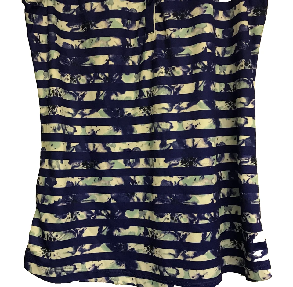 PGA Tour Women's Golf Tank Medium Blue Floral Stripe Sleeveless Pullover Polo - Image 4 of 4