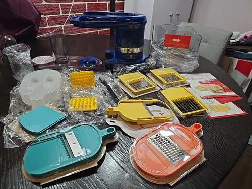 Cook's Essentials - Blue Electric Mandoline & Food Slicer with 7 Types of Blades