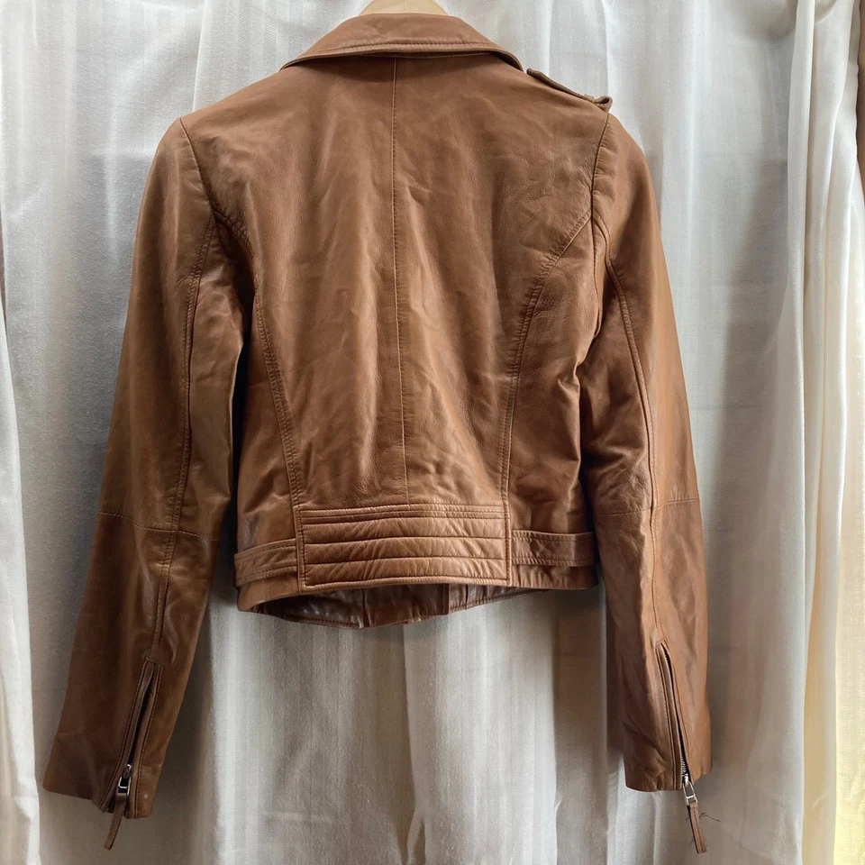 Chaqueta Moto BOD & CHRISTENSEN Cuero Marrón Para Mujer Talla S Estilo Motociclista Foto 3 de 4