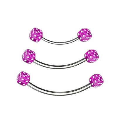 16G Acrylic Dice Purple Snake Eyes Curved Barbell Bar Piercing Jewelry Sold Each