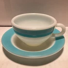 Vintage Corning USA  Blue Band Milk Glass Restaurant Ware Cup And Saucer