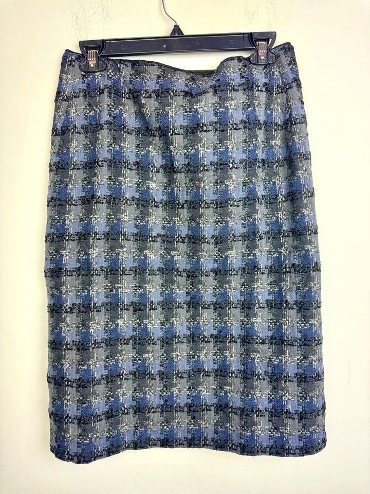 Falda lápiz de tweed azul para mujer Lafayette 148 NY talla 6
