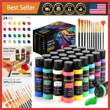 Acrylic Paint Set 24 Colors 2oz with Brushes for Canvas Wood Ceramic Fabric