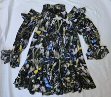 Alexander McQueen NWT Ophelia Print Silk Cold-Shoulder Ruffle Dress IT38 (S)