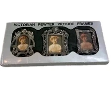 Vintage Victorian Small Pewter Picture Frames - 3 in Package