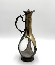 VTG Gothic Glass Decanter w Metal Overlay Chain Stopper & Ornate Handle