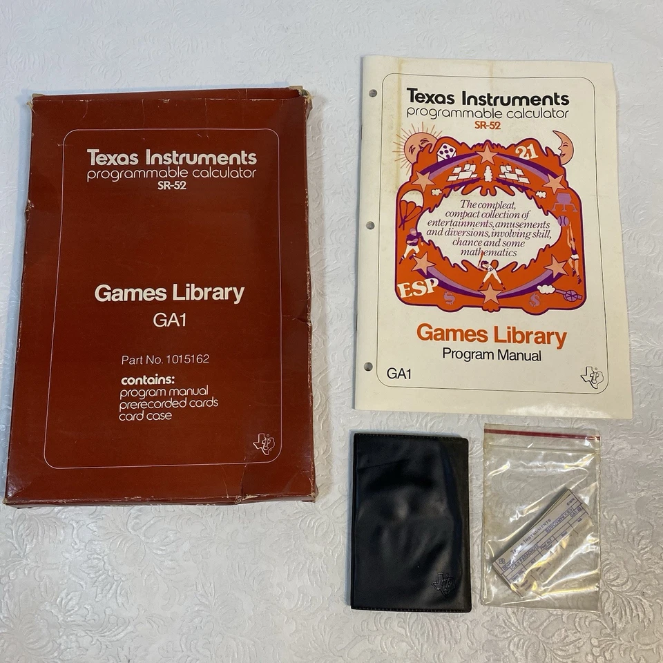 LOT Texas Instruments TI SR-52 Manuals Magnetic Cards Cases Games Library Math - Image 2 of 4