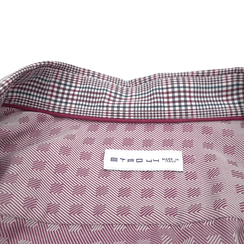 Etro Camicia Da Uomo Classica Formale Borgogna Cotone Jb4 Taglia 44 - Immagine 4 di 4
