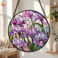 Purple Iris Stained Glass r, Iris Flower Window Hanging, Floral Stained