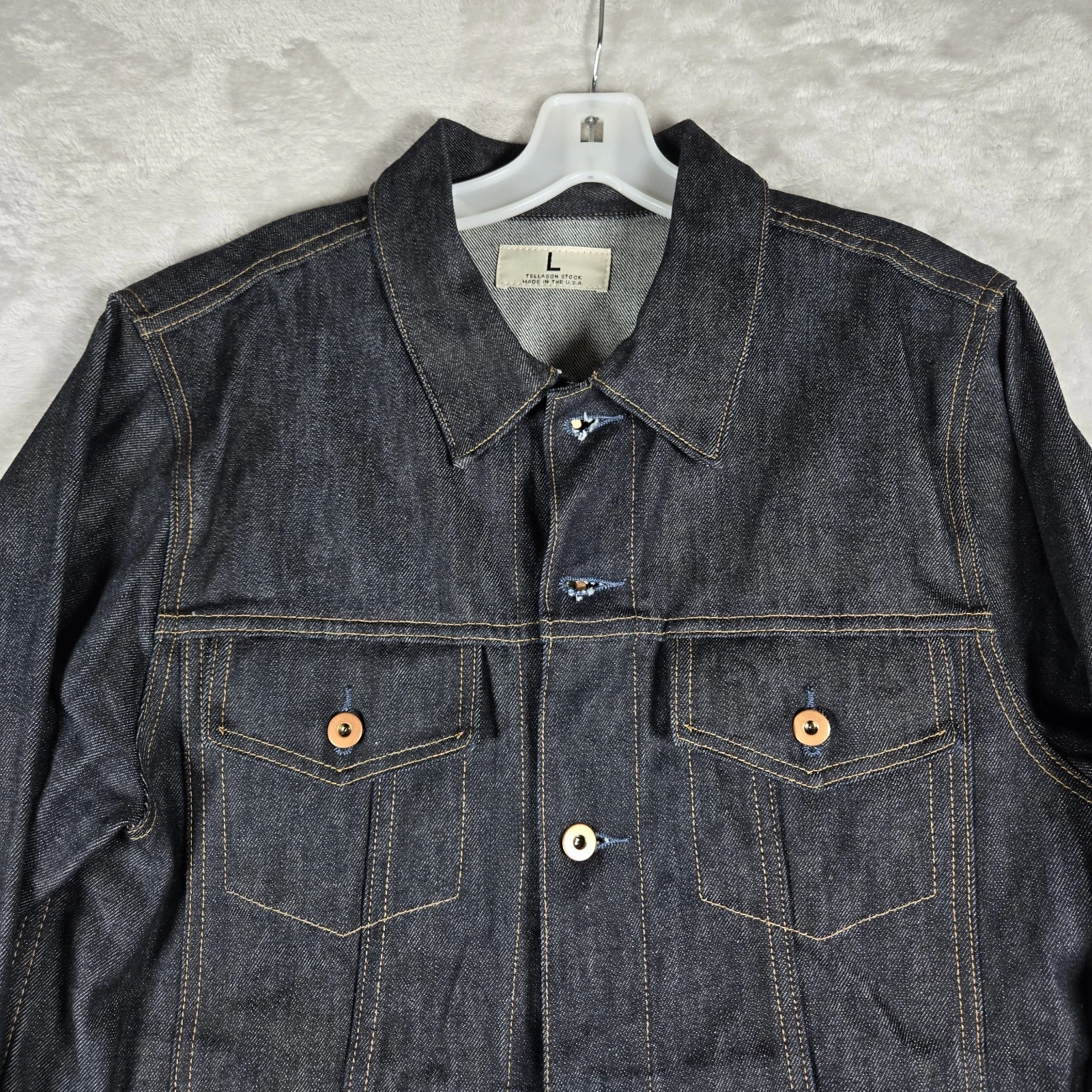 Tellason Stock Jacket Mens Large Blue 14oz Denim Trucker Cone Mills Made In USA image 4
