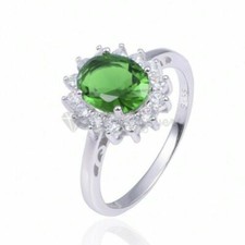 Genuine Sterling Silver Filled Oval Emerald Gem Bridal Engagement Ring Size 5-10