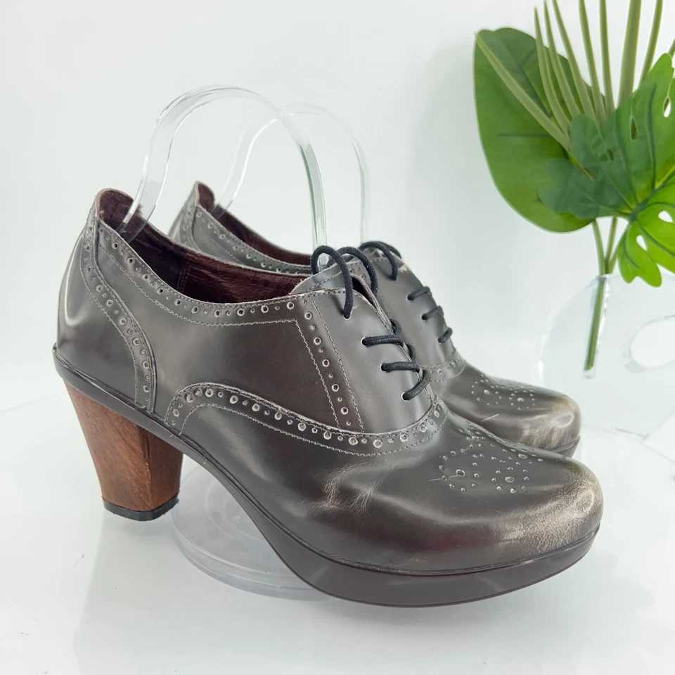 Zapatos de salón Sanita Betsey Oxford para mujer talla 40 9 gris charol tacón bloque con cordones retro Foto 2 de 4