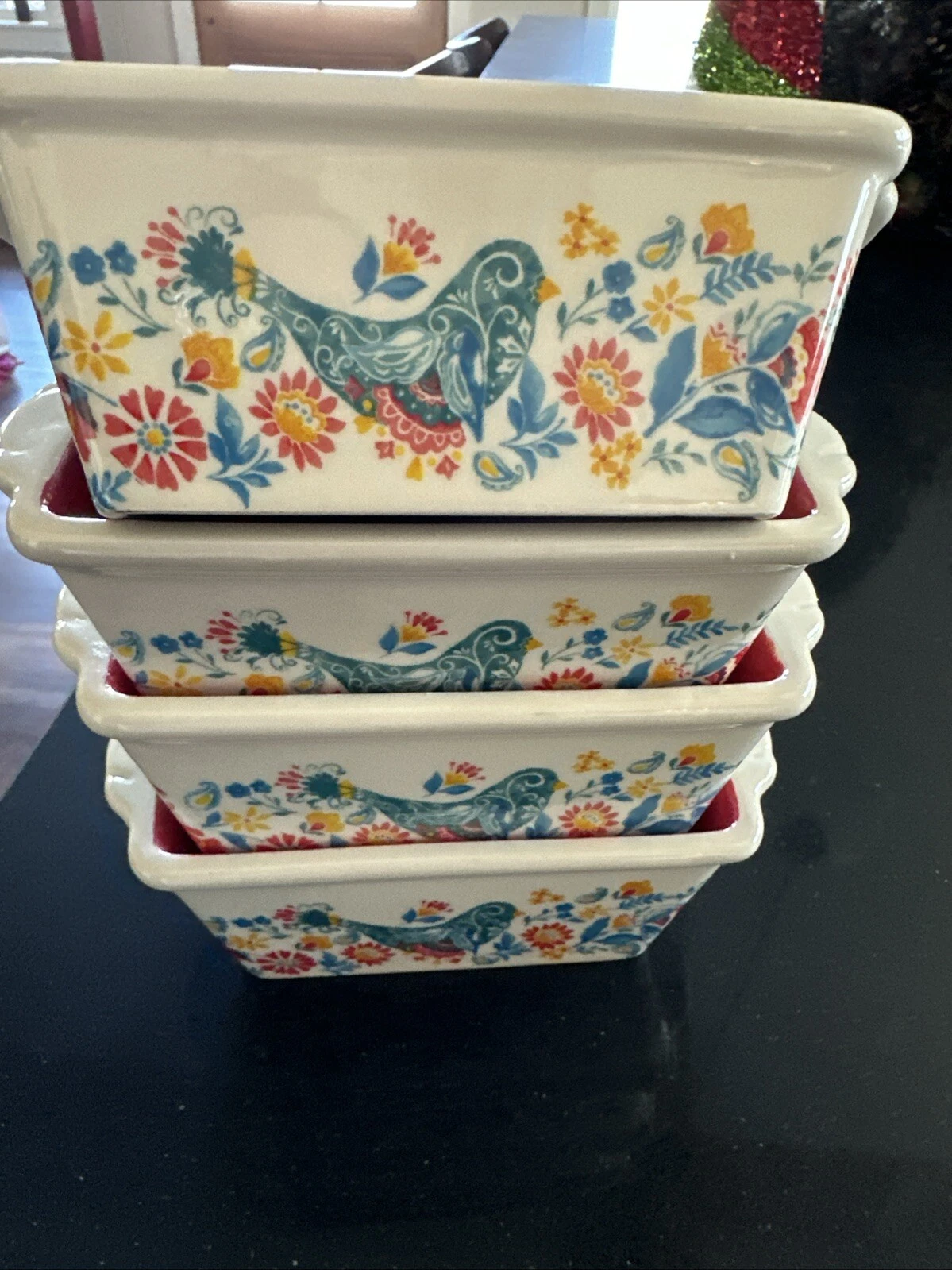 The Pioneer Woman Sweet Romance Blossoms Mini Ceramic Loaf Set, 4 Pack 5"×2"