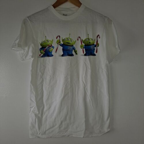 Toy Story Alien T-shirt Little Green Men Buzz Lightyear Star Command White M - Afbeelding 1 van 7