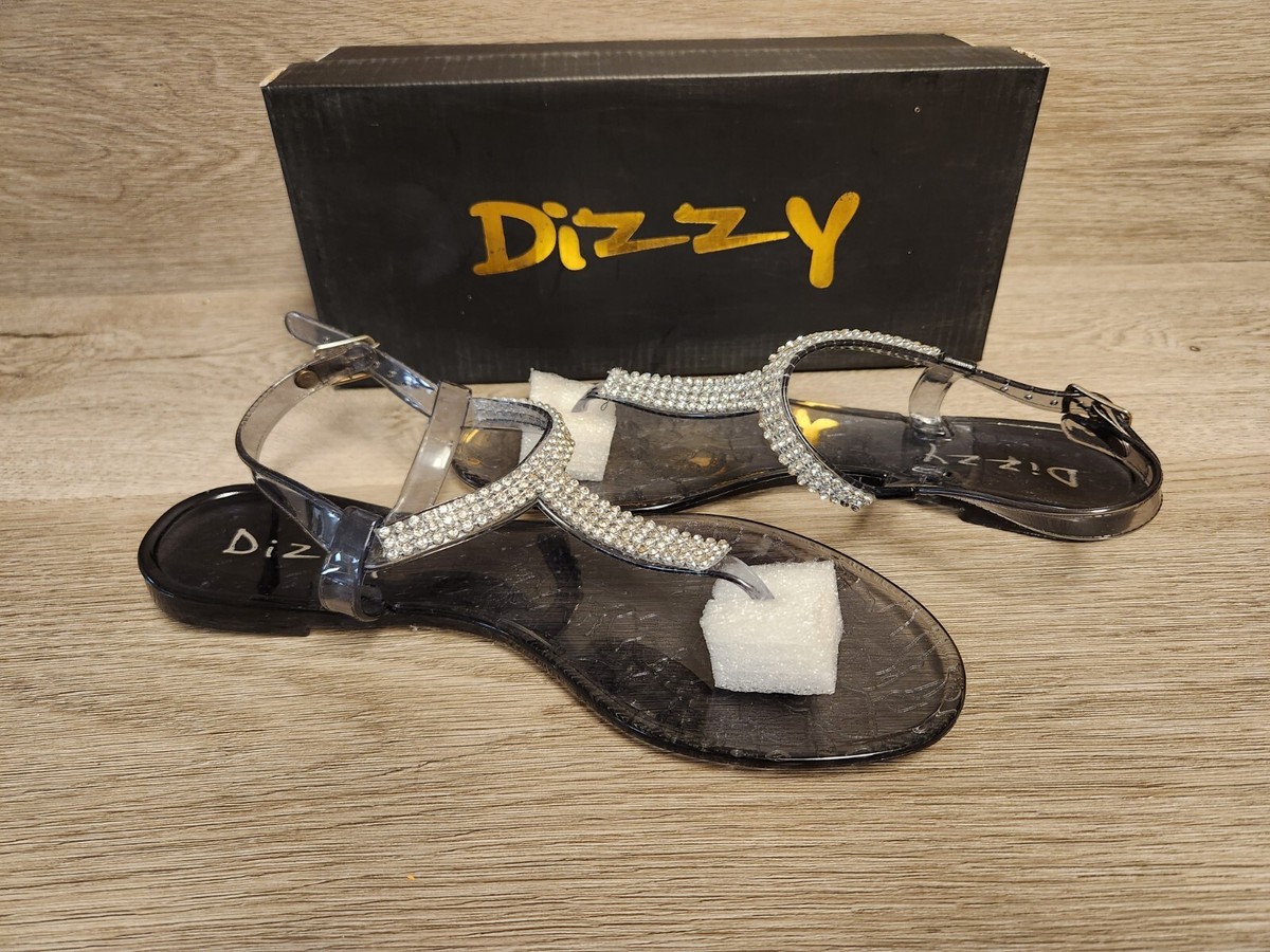Dizzy F. Jelly Flat Princess Thong Flip Flops Smoke Size US