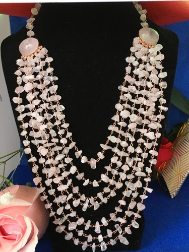 Sterling Silver Brazilian Rose Quarts RG over .925 , 340.20 ctw. 18 inch - Picture 3 of 6