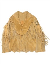 Indian Motocycle Womens Suede Jacket Uk 16 Large Beige Patchwork By46