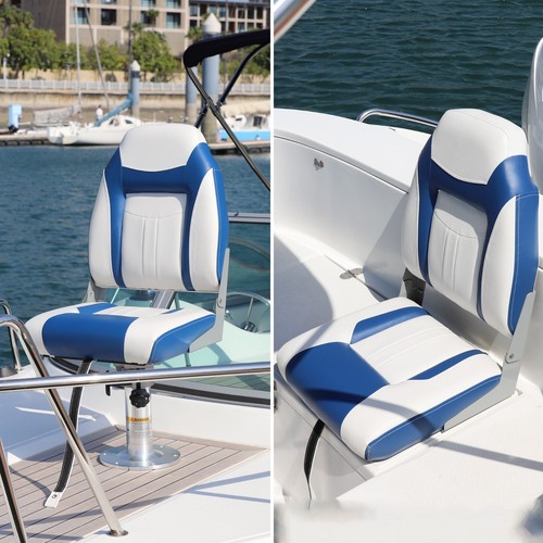 NORTHCAPTAIN A Pair of High Back Folding Boat Seat, White/Pacific Blue, 2 seats - Picture 2 of 6