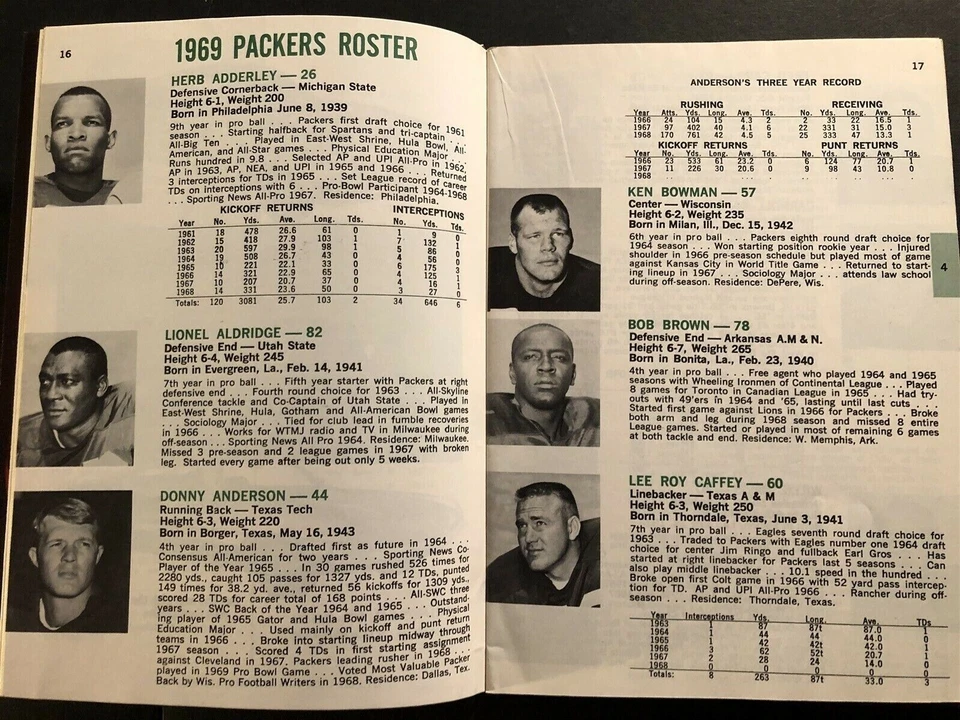 1969 GREEN BAY PACKERS Official Media Guide JIM GRABOWSKI Donny ANDERSON Starr - Image 3 of 4