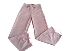 Wild Fable Pink High Rise Straight Wide Leg Cropped Jeans Raw Hem Size 00