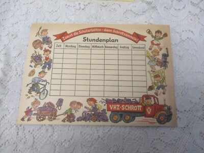 1954 DDR Schule : Stundenplan SCHROTTSAMMELN : unbenutzt DEWAG DESSAU ORIGINAL