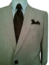 ENZO 2-Button Solid Beige LINEN Men's Suit Size 38S 42R