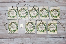 9~St Patrick's Day~Primitive~Wreath~Shamrocks~Linen Cardstock~Gift~Hang~Tags
