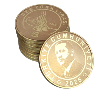 Gedenkmünze Münze türkische 5 Lira Tugra Erdogan Medaille Hatira Parasi Geld TR